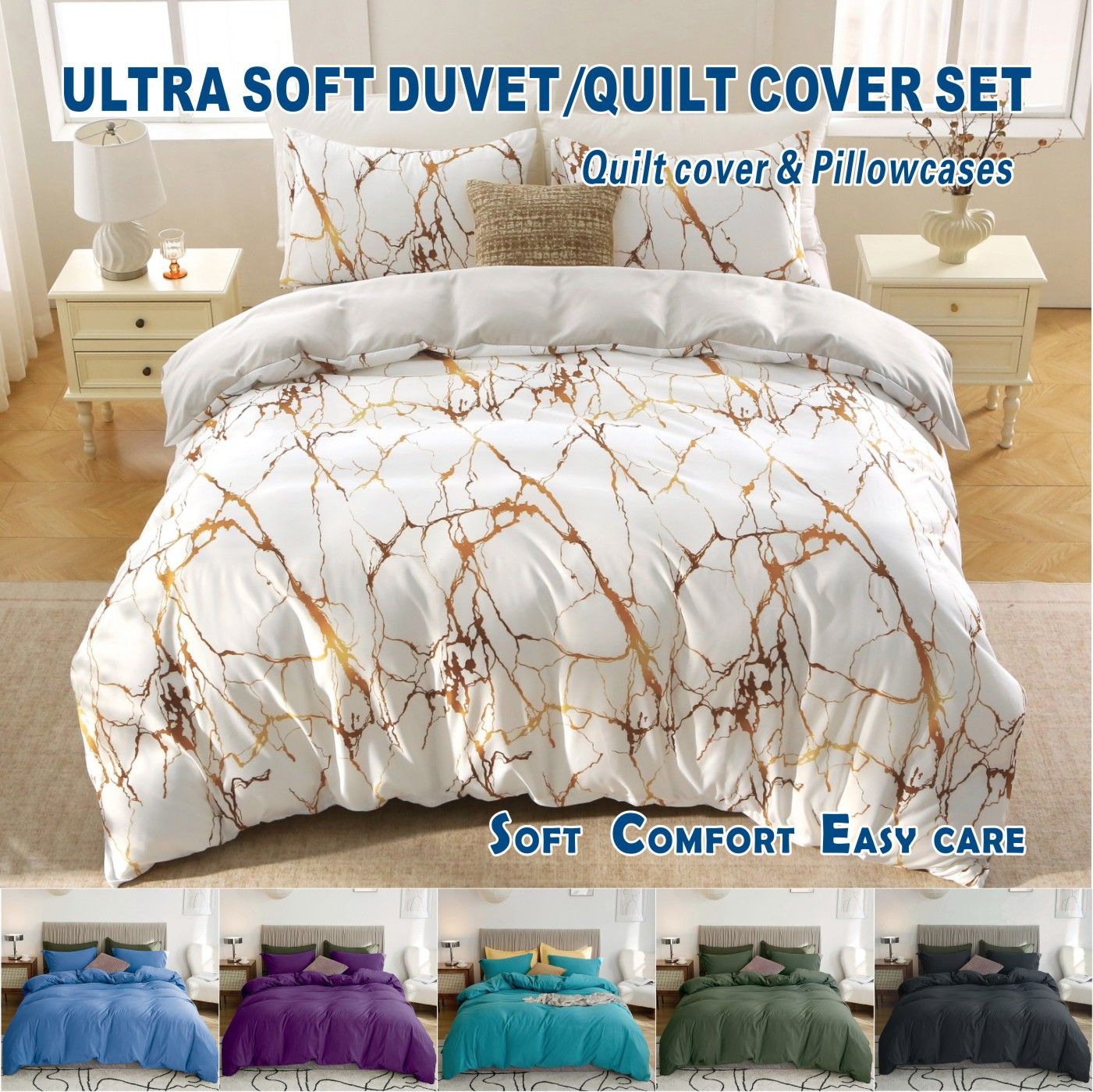 3 Piece Hotel Soft Microfiber Quilt Cover Set-2000TC Duvet/Donna Cover Set & Pillowcases -1 Quilt Cover Zipper Closure & 1 x Pillowcases-Breathable Bedding