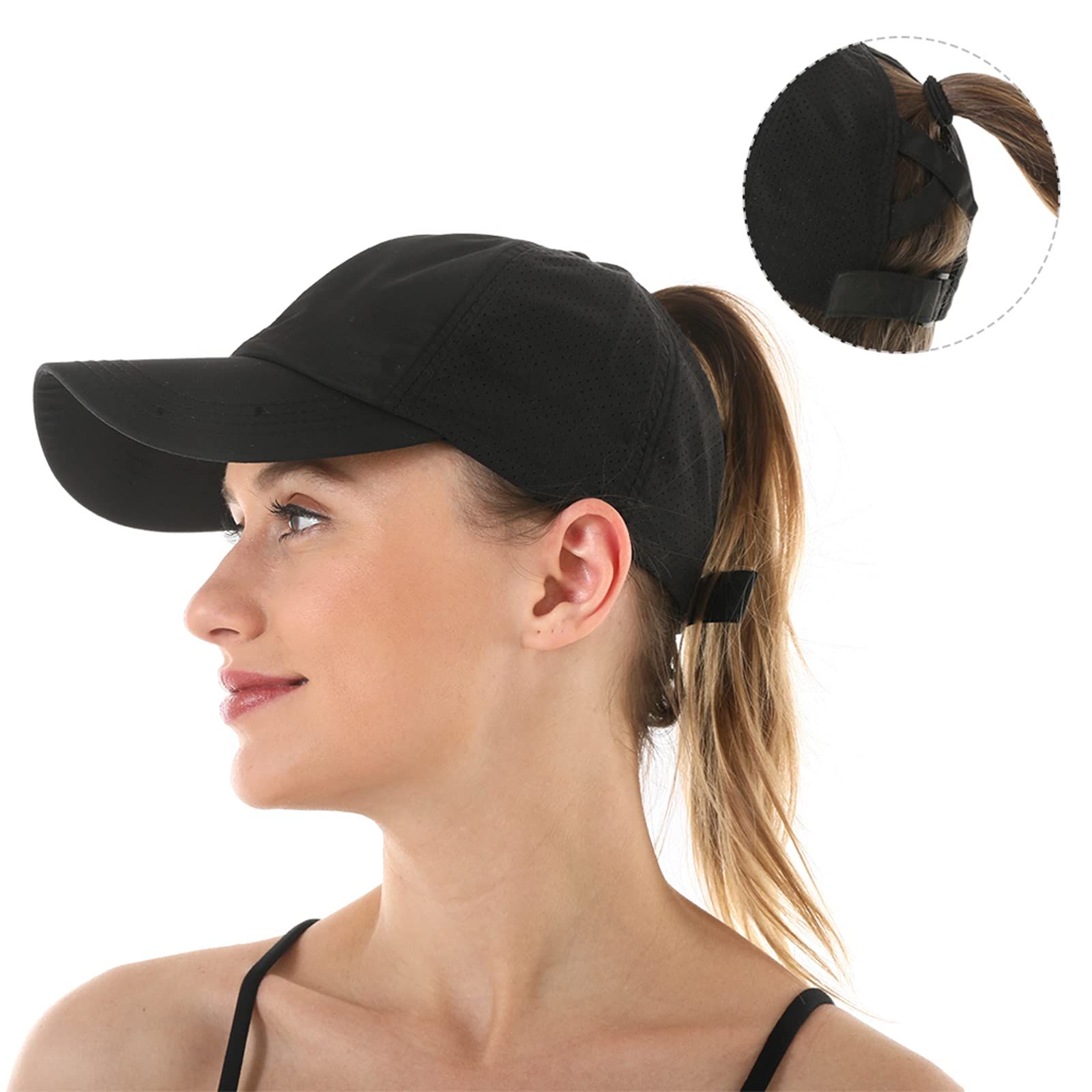 Womens Criss Cross Ponytail Baseball Cap Adjustable High Messy Bun Quick Drying Hats for Outdoor Sports Travel — image 5