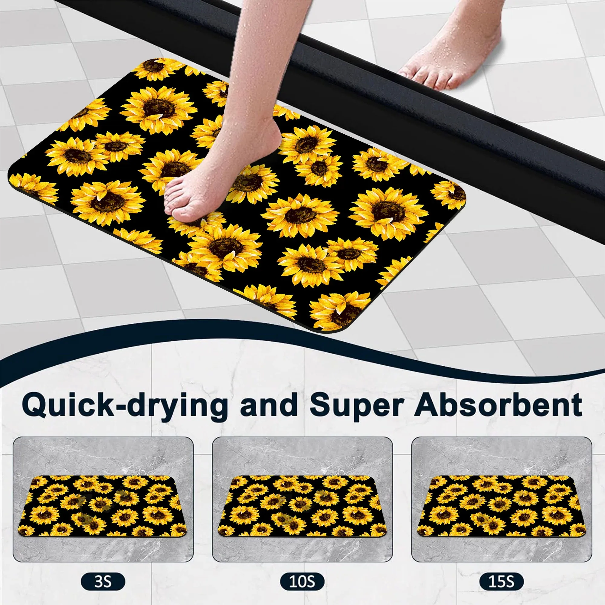 1 Piece Bathroom Rug, Non-Slip Quick Dry Bath Mat with Sunflower Pattern for Tub, Shower, Floor and Indoor Outdoor Use — image 6