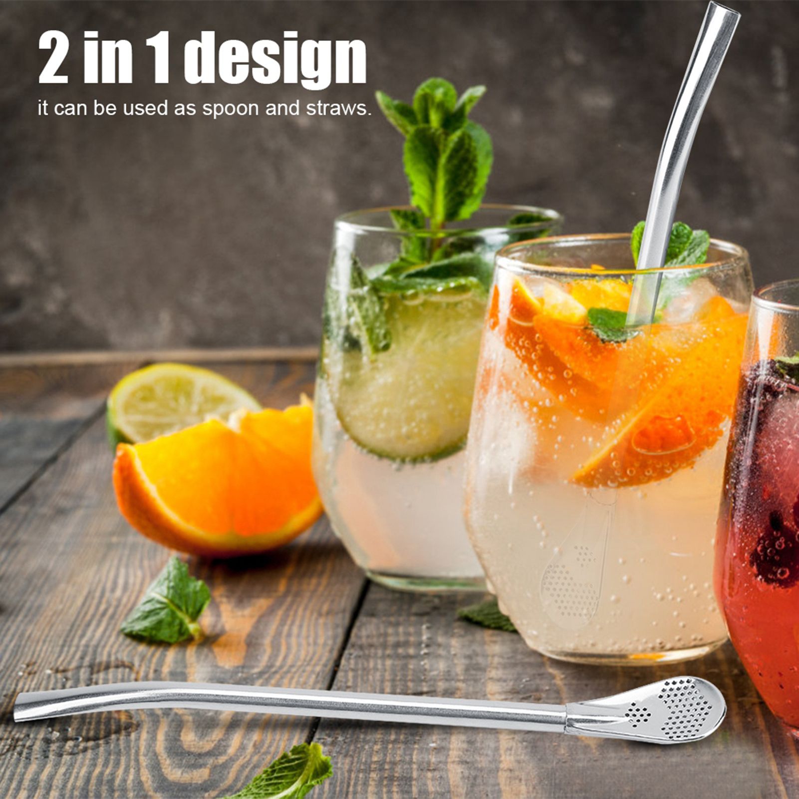 Stainless Steel Metal Drinking Straw Spoon Resuable Washable Cocktail Spoons L — image 2