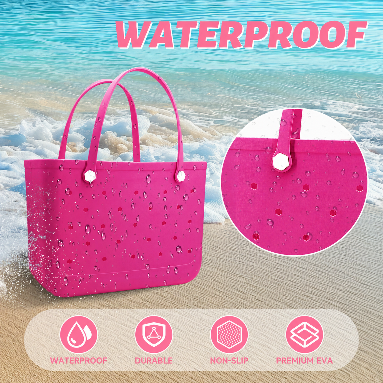 Waterproof Hexagon Mesh Beach Bag - Large Capacity Travel Storage Tote for Swimwear Towel Sunglasses - Rose Red Large 48x34x24cm โ image 2
