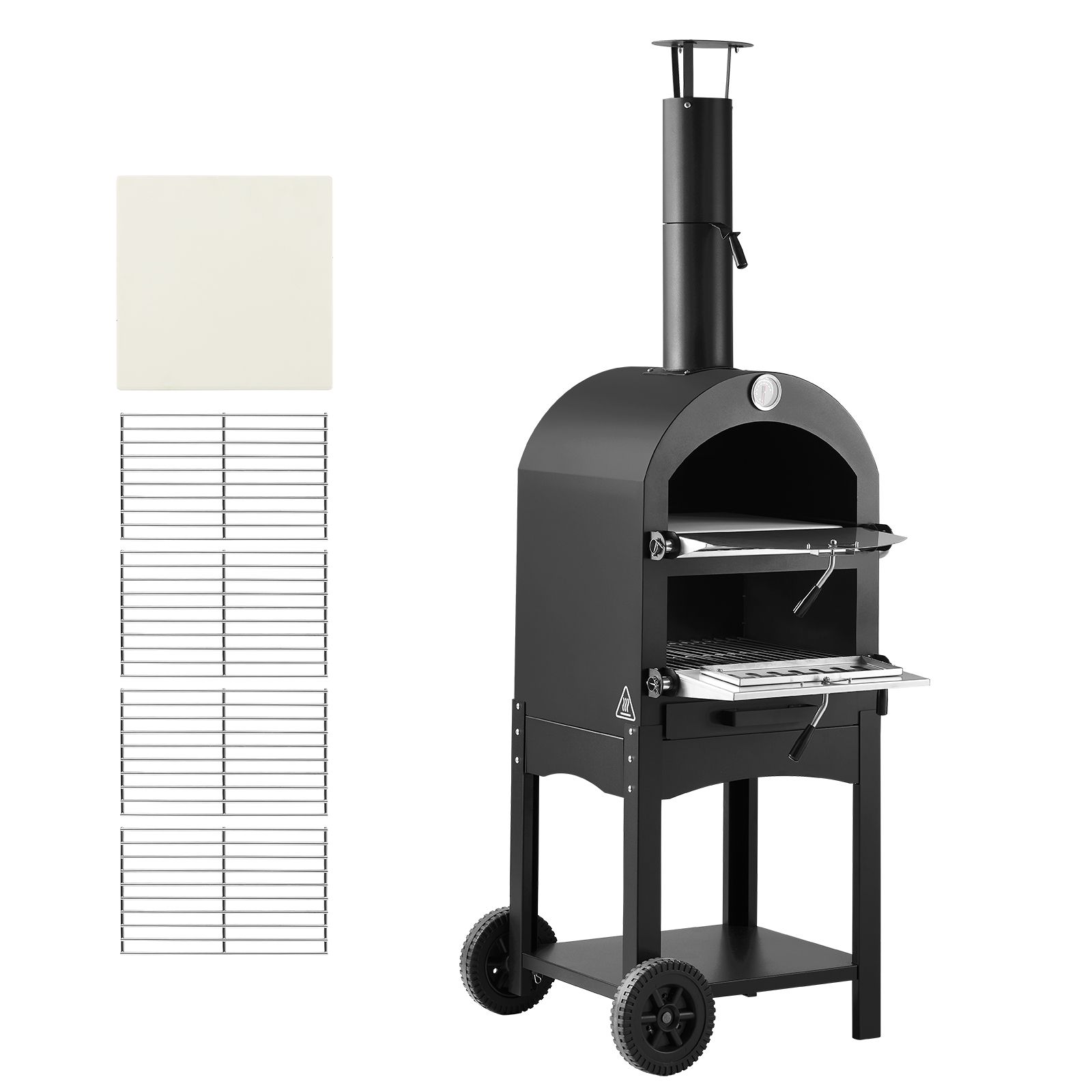Outdoor Pizza Oven, 12" Pellet Fire Ovens, 2-Layer Pizza Oven Wood Fired, Wood Burning Outdoor Pizza-Oven with 2 Removable Wheels, 1000℉ Max Temperature Fired