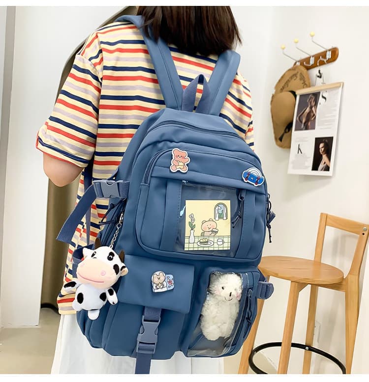 Blue Cute School Backpack for Girls Waterproof with Accessories and Plush Pendant, Ideal for School and Travel — image 5