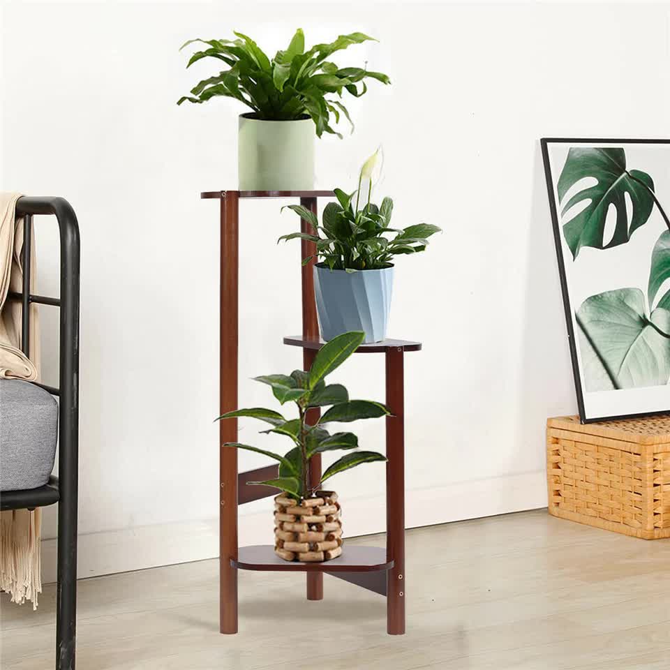 3 Tier bamboo plant stand for garden and living room-Brown โ image 3