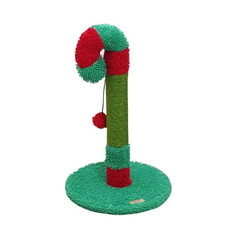 Christmas Candy Cane Cat Scratching Post - Durable Sisal, Plush Covered, Interactive Hanging Toy, Festive Red & Green, All-in-One Indoor Play Station