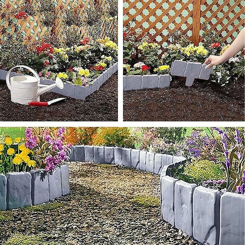 Garden Fence Border Plastic Stone Effect Flowerbed Grass Lawn Plant Decorative Edging Panels 5PCS — image 3
