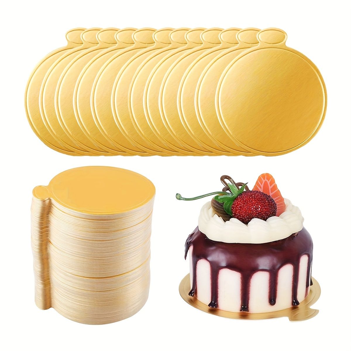 100pcs Mini Round Golden Cardboard Cake Base, Disposable Cupcake Boards 3.5in/9cm for Wedding Birthday Party — image 5