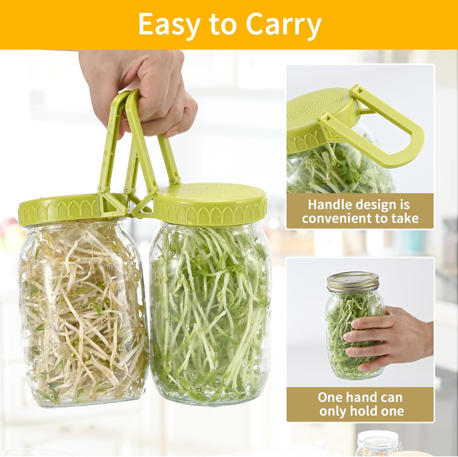 Sprouting Kit for Wide Mouth Mason Jars, 2-Pack BPA-Free One-Piece Sprouting Lids with Built-In Stand, Seed Germination Jar Sprouter Lid, Fits Wide Mouth Jars — image 4