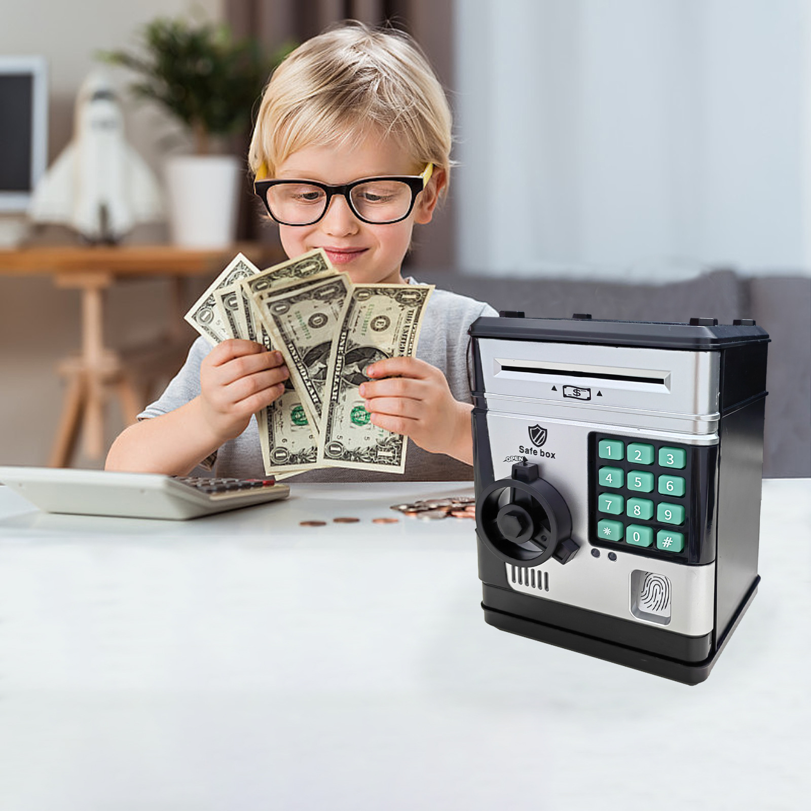 Electronic Piggy Bank Safe Box for Kids - Automatic Bill & Coin Bank with Password Protection, Music & Lights(black) โ image 3