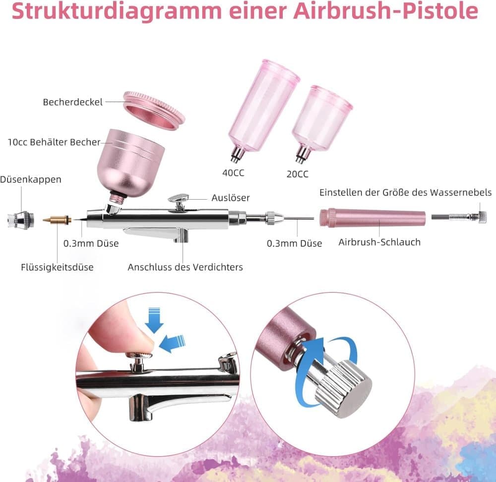 Wireless Airbrush Machine with USB Charging 3 Speed Modes for Nail Art Cake Decorating and Painting, Pink — image 3