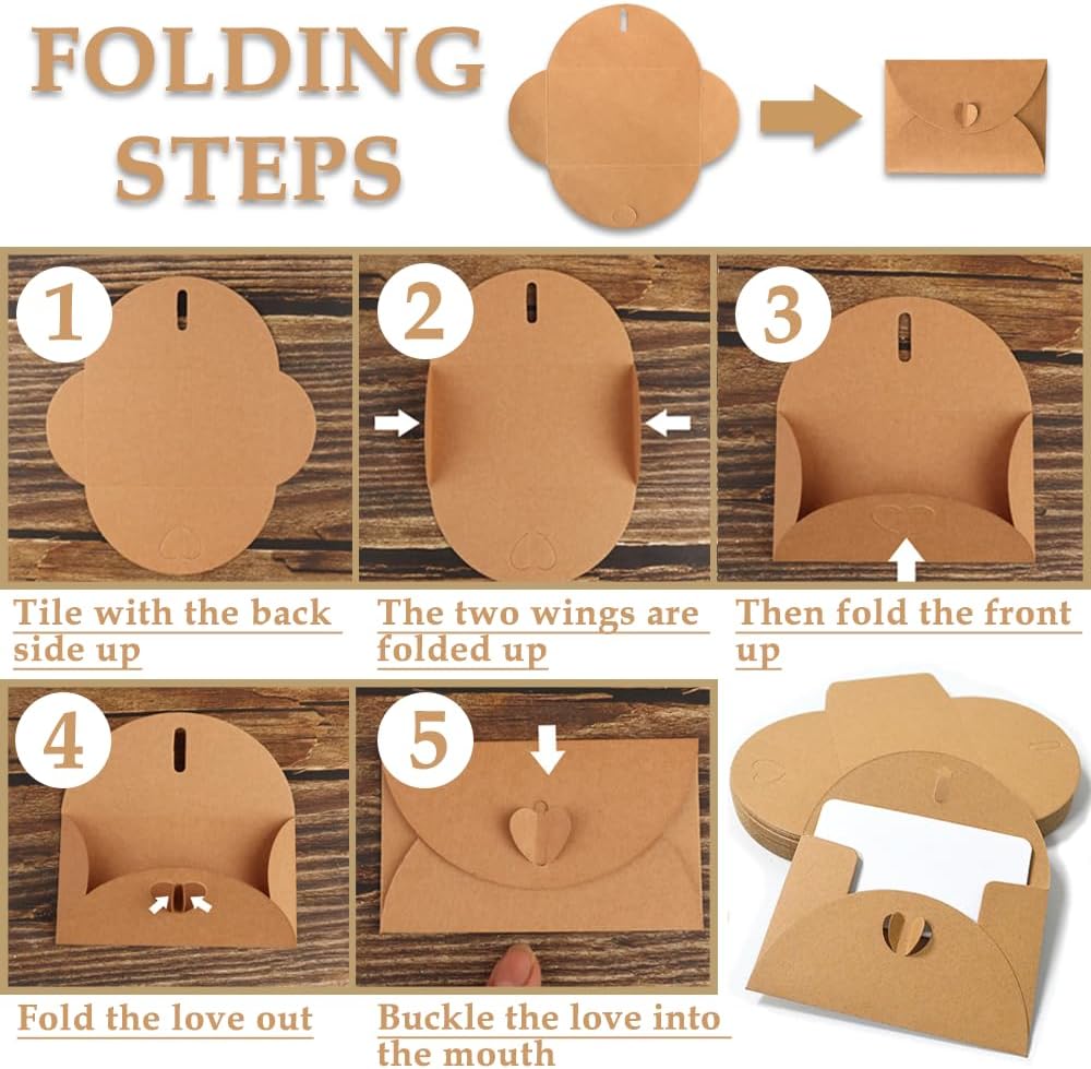 15 kraft envelopes with 15 blank cards - small heart-shaped closure, 10.5 × 7.5 cm, mini envelopes for thank you notes, invitations, birthday cards — image 4