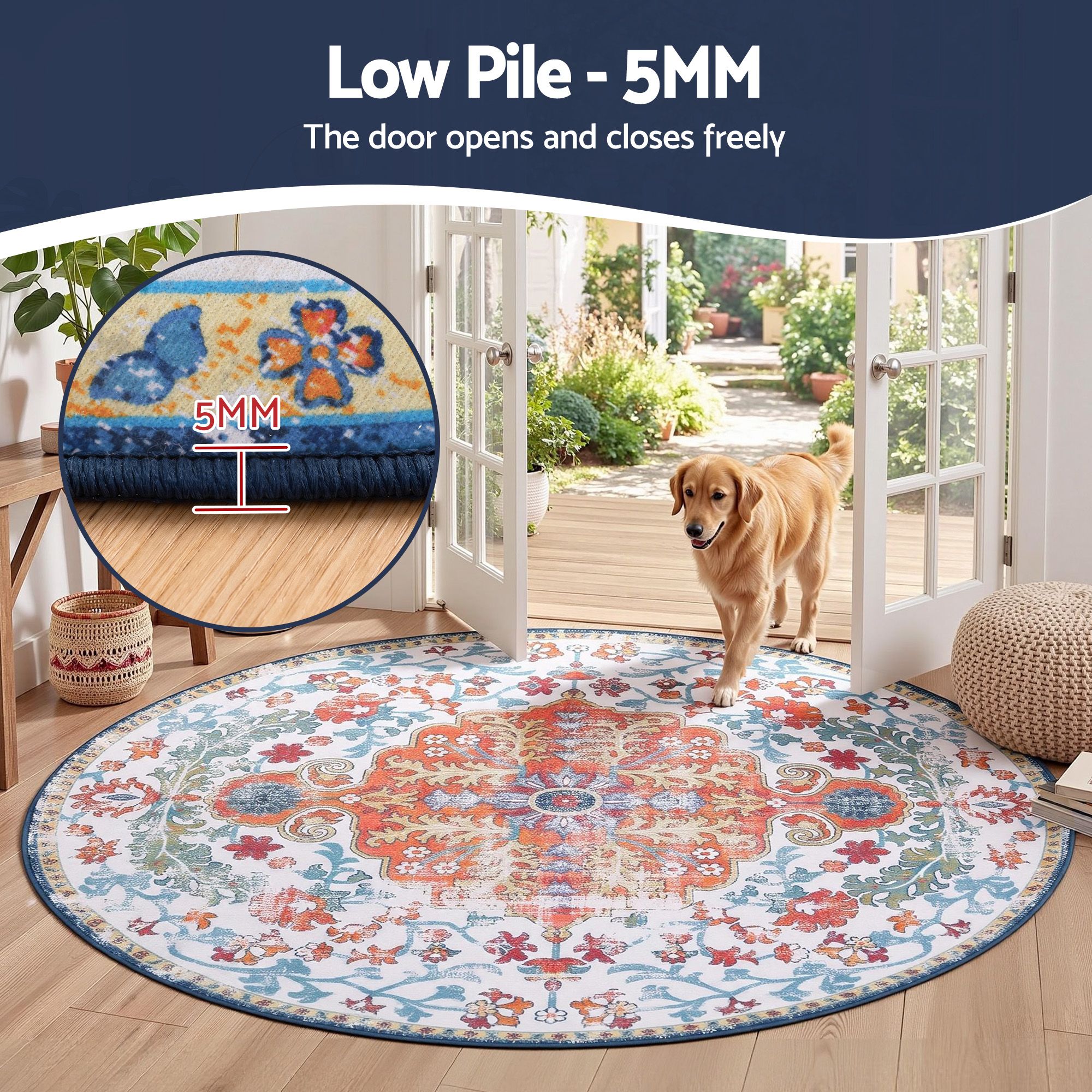 Artiss 160 cm Round Rugs for Living Room With Silicone Dots Grip For Bedroom Entryway 5mm Ultra Thin Foldable Machine Washable Vintage Boho Floor Carpet — image 6