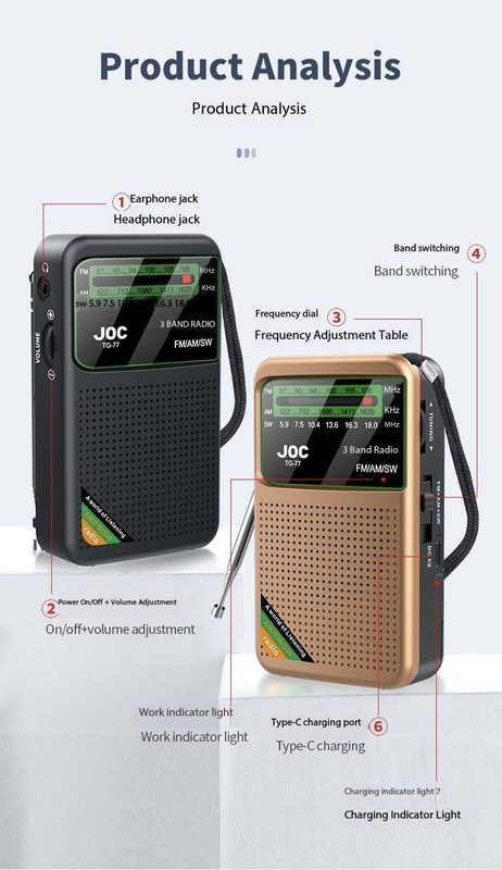 Golden JOC TG-77 Multi-Band Rechargeable Radio for Seniors - Automatic Channel Search, FM/AM/SW Bands — image 4