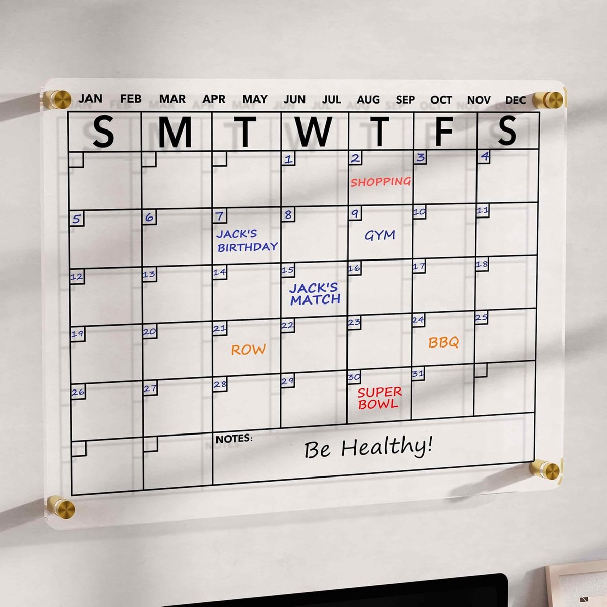 Magnetic Weekly Planner - Planning Board - Family Planner - To-Do Planner | Transparent Acrylic | Erasable | Includes 8 colored markers 30*20cm