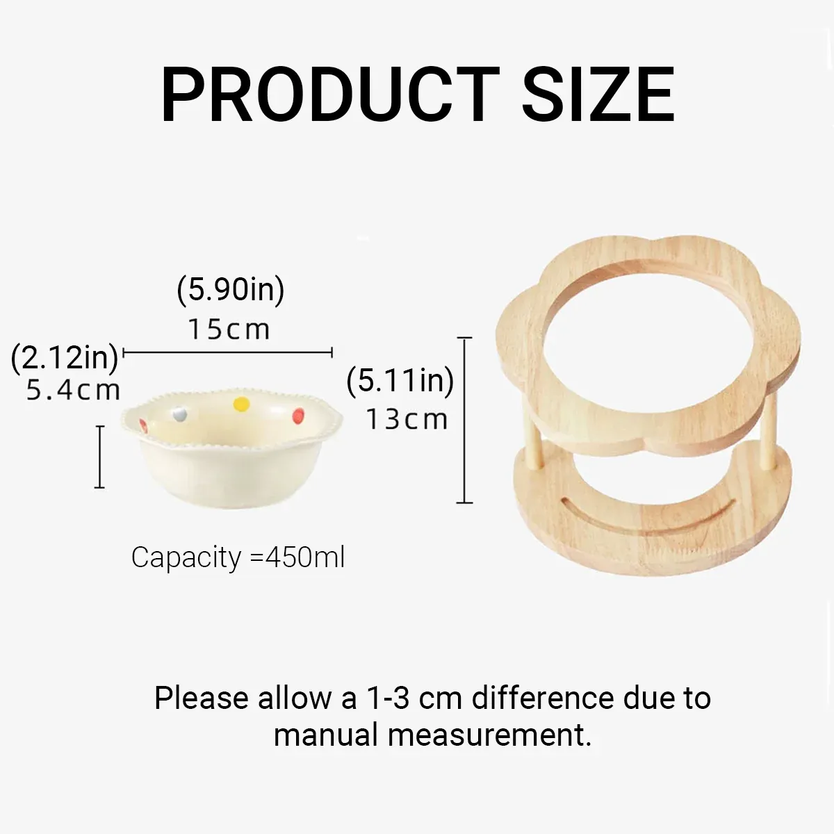 Ceramic Pet Food Bowl with Wooden Base Non Slip for Cats Small Dogs Easy Clean — image 3