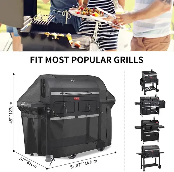 BBQ Grill Cover 600D Oxford Waterproof UV Dust Resistant for Outdoor Charcoal and Camping Grills Black 147 × 61 × 122 cm — image 2