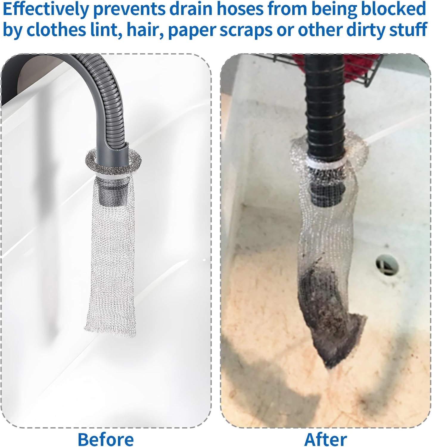 40 Pieces Lint Traps Stainless Steel Washing Machine Lint Snare Traps Laundry Mesh Washer Hose Filter with 40 Pcs Cable Ties — image 3