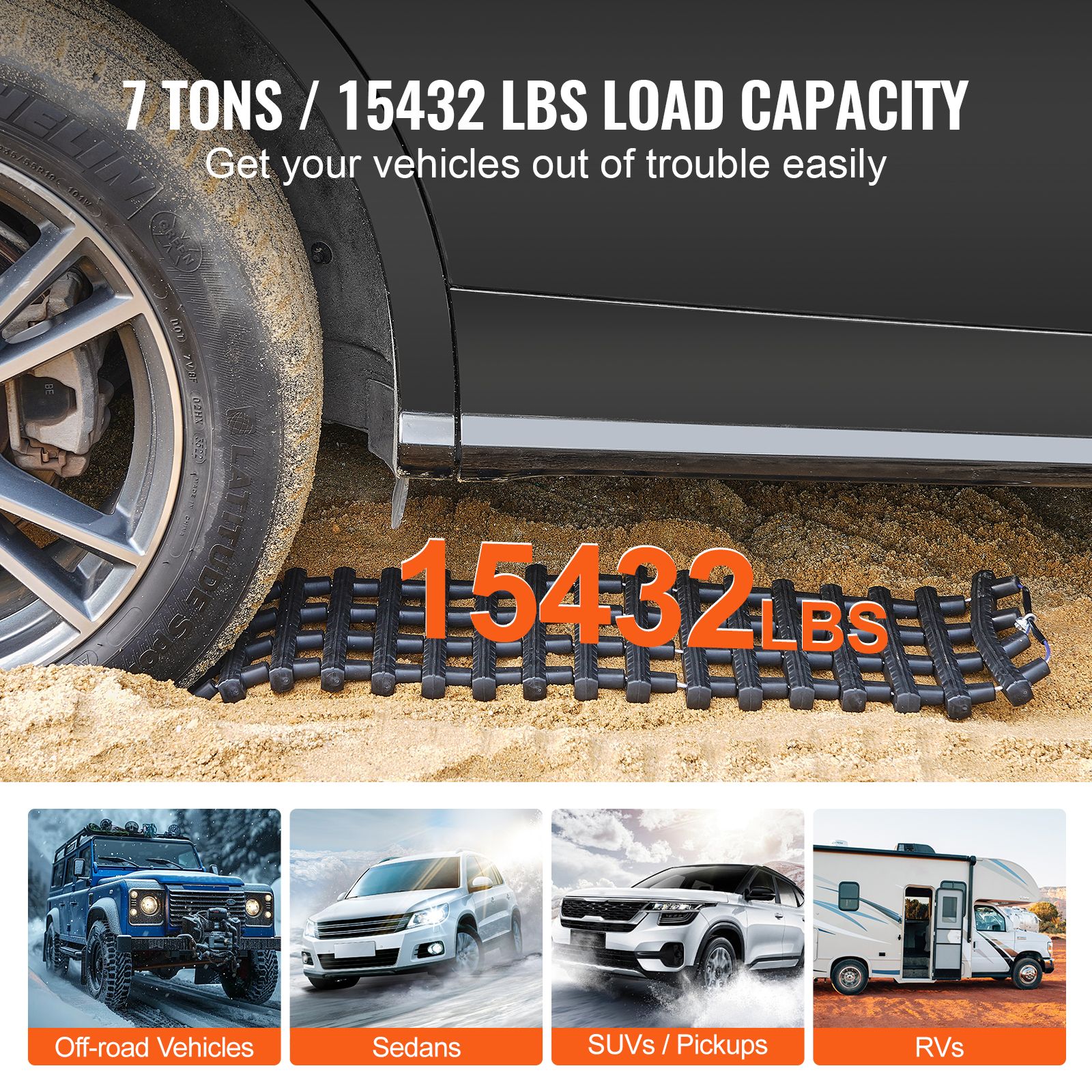 7 TON Traction Boards with TPR Material, Recovery Boards for Off-road Vehicles/Cars/Pickups/SUVs/RVs, Pair Tire Traction Mats on Snow, Sand, Mud and Loose — image 3