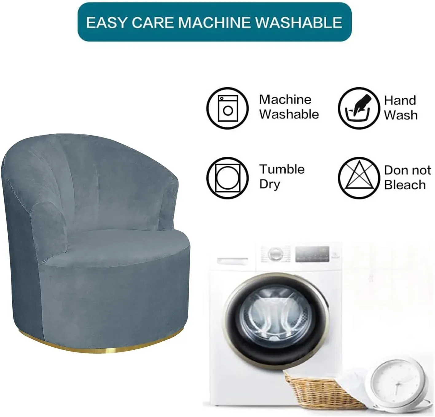 1 Pack Swivel Barrel Chair Slipcover, Stretch Soft Washable Round Club Chair Cover for Living Room, Dark Gray, Daily Comfort Use โ image 5