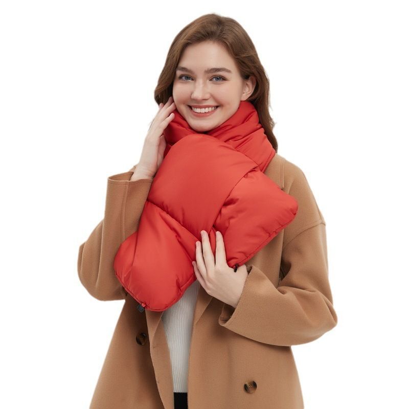 USB Heated White Duck Down Neck Warmer-Wine Red — image 2