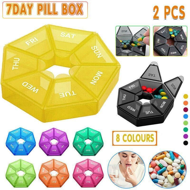 Weekly Pill Organiser 7 Day Medicine Box Tablet Case Dispenser 2 Pack - Black — image 2