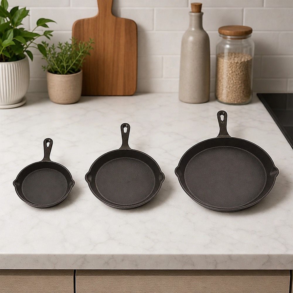 Chef Cast Iron Frying Pan Set – 3PCS Skillet, Grill & Oven Cookware for Home Cooking — image 2