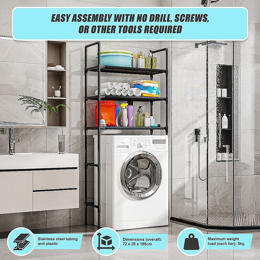 Storage Shelf 3 Tier Rack Portable Laundry Stand Unit Organiser — image 4