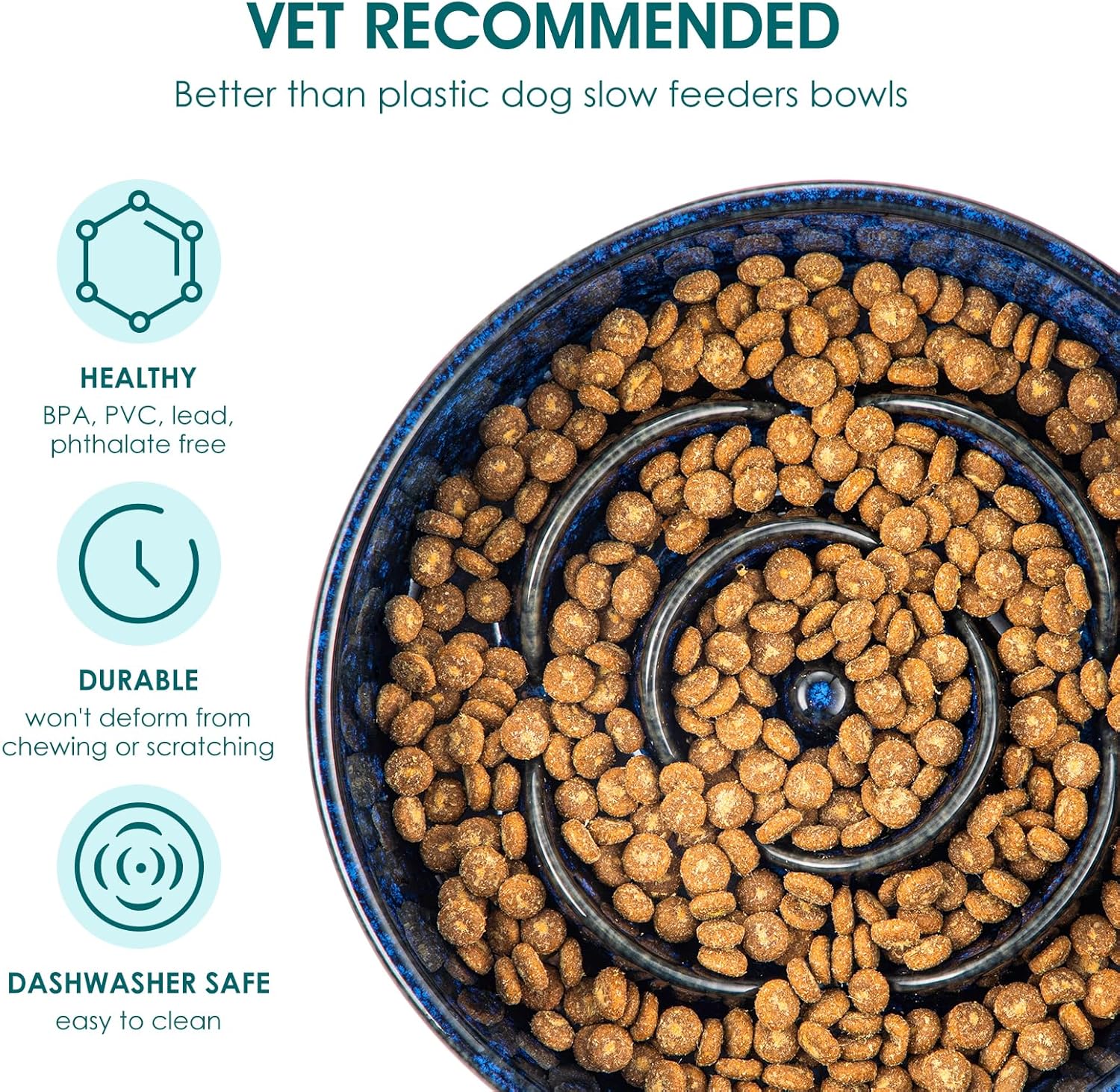 Slow Feeder Dog Bowl, 1.5 Cups Ceramic Slow Feeder for Medium Breed, Puzzle Maze Dog Food Bowl for Fast Eater, Blue — image 4