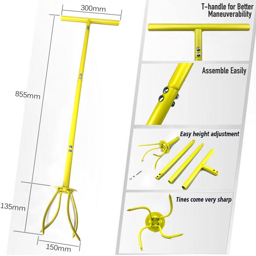 Soil Tiller Long Handle Widely Use Comfortable Grip Handheld Twist Tiller Soil Scarifier Gardening Tool for Farmhouse Yellow — image 2