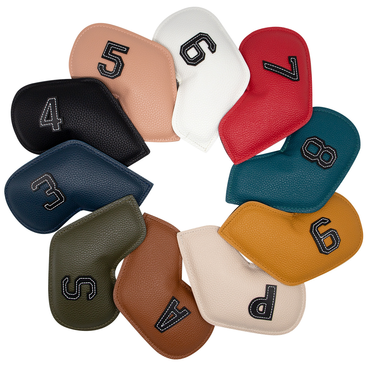 Gray Green Golf Iron Head Covers Set of 10 - Waterproof PU Leather Club Protectors with Embroidered Numbers (3-9, P, A, S) โ image 3