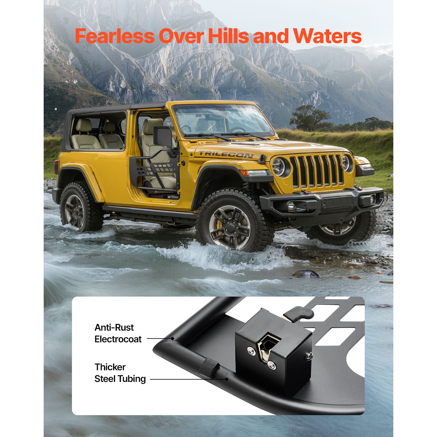 Jeep Tube Doors, 2-Door, Hunting Style Jeep Tubular Door with Heavy-Duty Hinges & OE Latch, Jeep Doors with Rear View Mirrors β image 6
