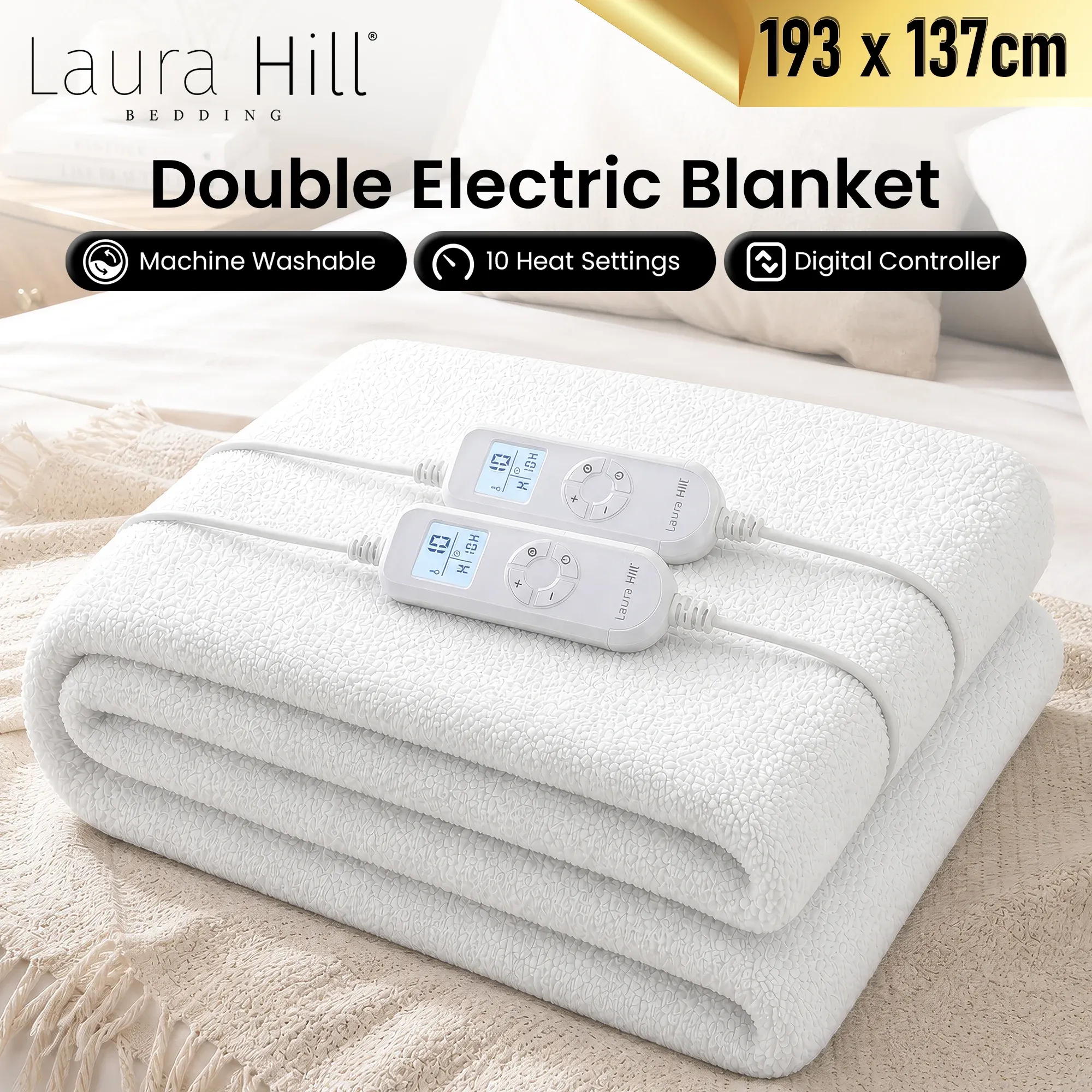 Laura Hill Double Electric Heated Underlay Blanket Fleecy Fabric with Timer โ image 2