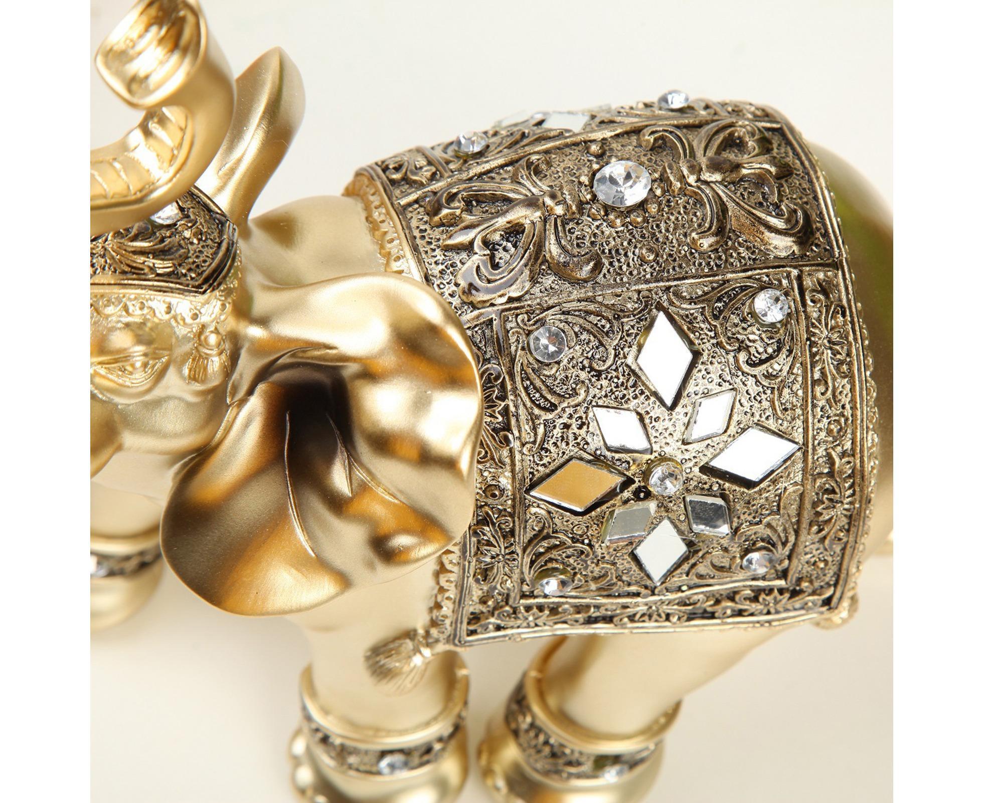 Eye-catching Elephant Figurine Fine Symbol Resin Elegant Elephant Trunk Sculpture for Home-Golden S — image 2