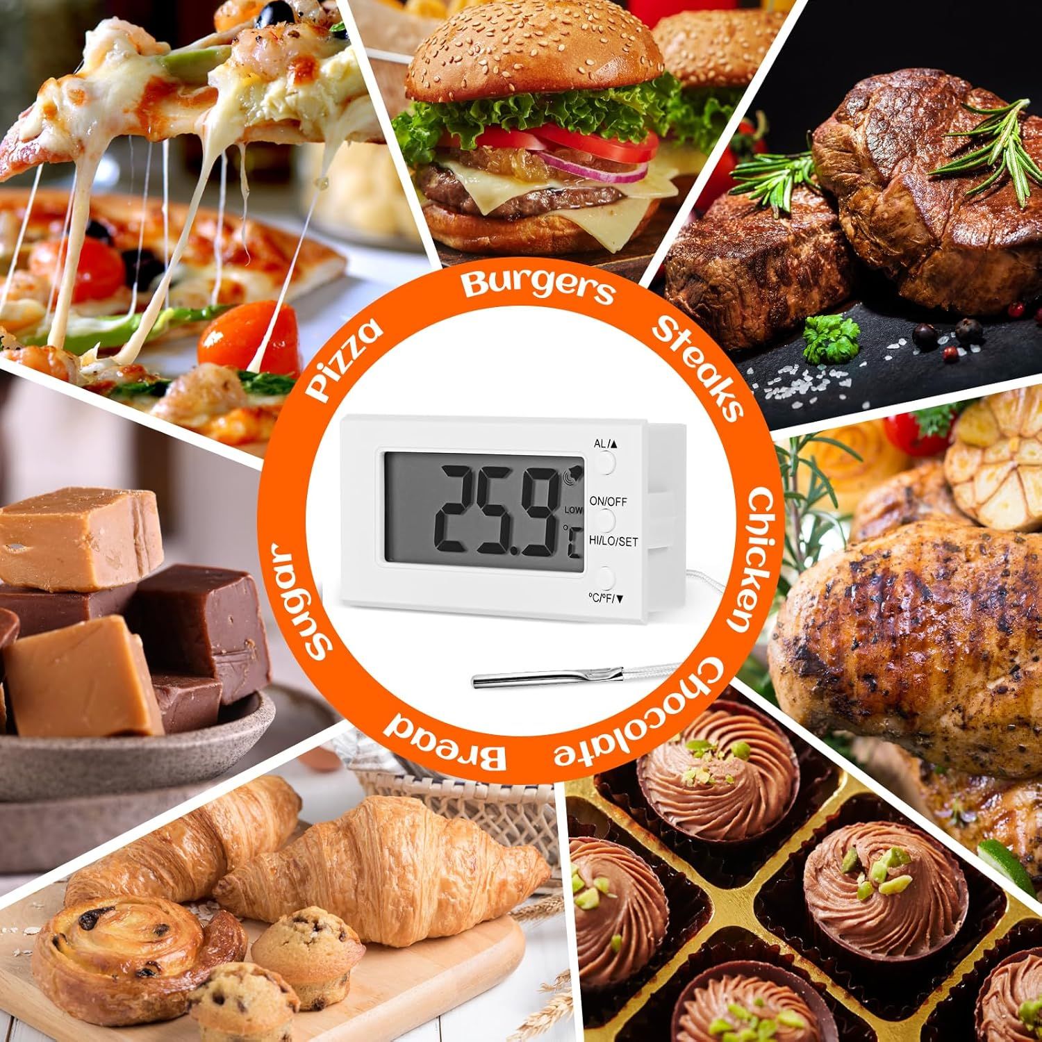 2 Packs Digital Oven Thermometer -58°F to 572°F/-50°C-300°C, Thermometer with Probe, High Low Temperature Alarm, LCD, White — image 4