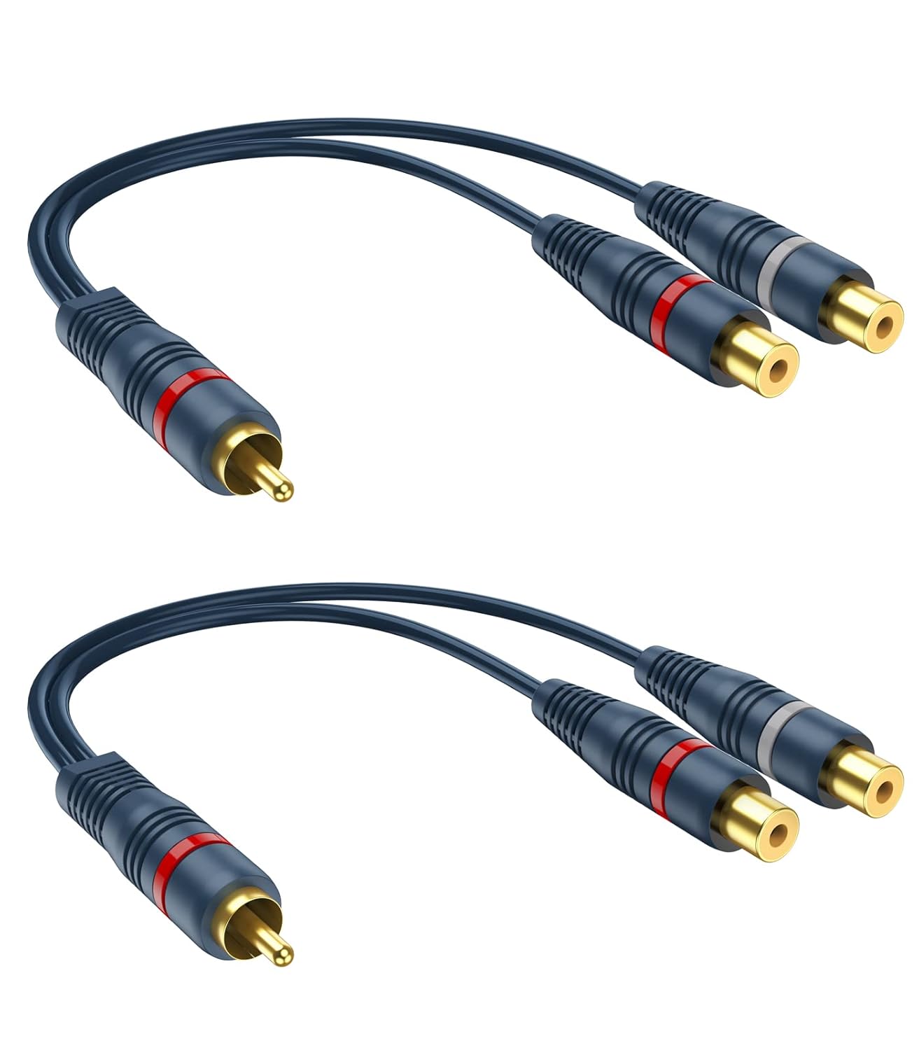 RCA Splitter 1 Male 2 Female 2 Pack, RCA Y Splitter Cable Audio Video Adapter Extension Cord 0.2m/8inch for Subwoofer Speakers