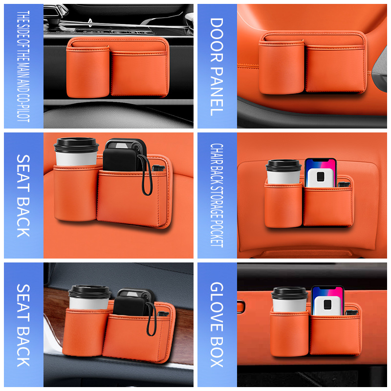 Car Back Seat Storage Organizer with Dual Bottle Pockets, PU Leather Vehicle Accessory for Campers, Trucks and SUVs, Orange — image 4