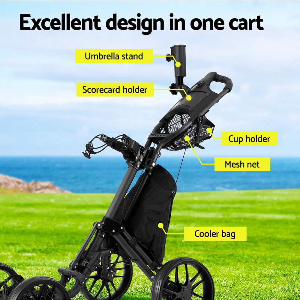 Everfit Golf Buggy Foldable Trolley Golf Cart Wheels Umbrella Bottle Holder โ image 4