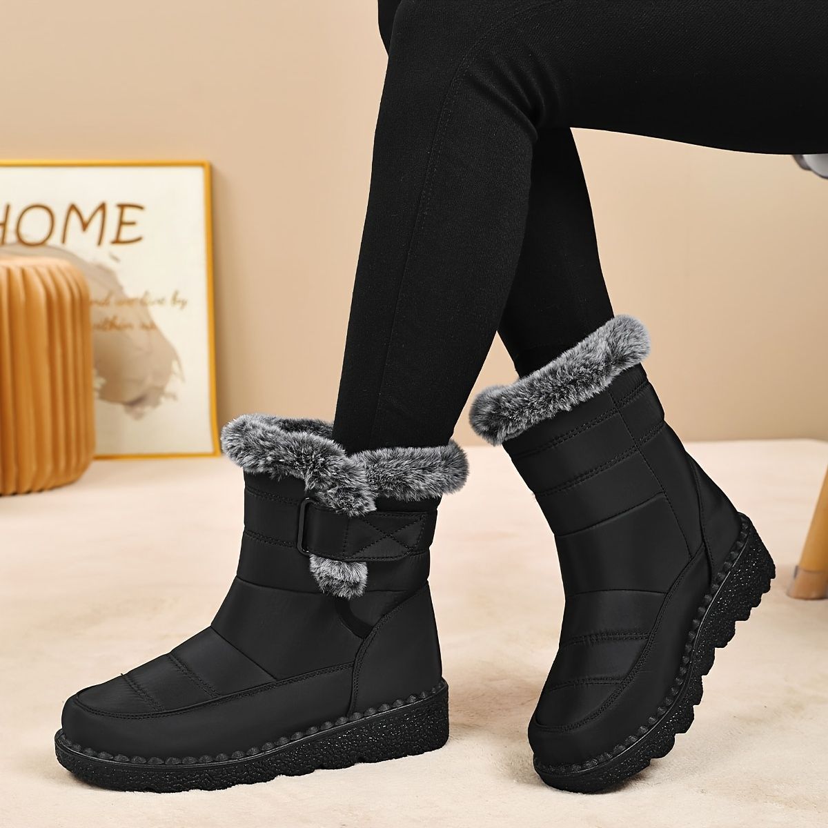 Women's Faux-Fur Trimmed Snow Boots - Yellow - Size 12(AU12/EU40) โ image 4