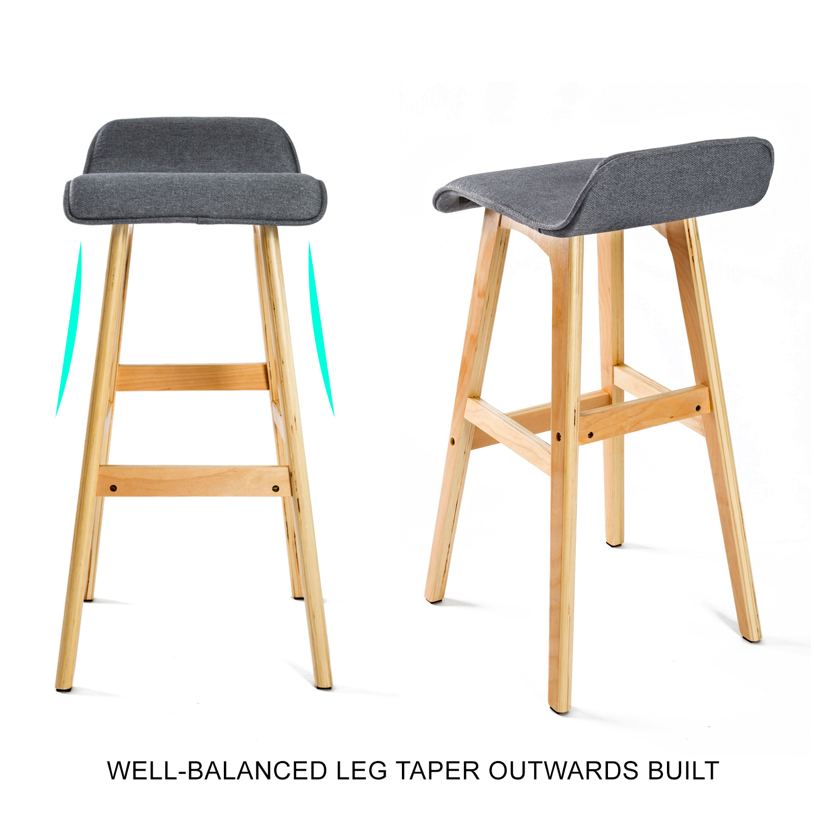 4X Wooden Bar Stool Dining Chair Fabric SOPHIA 74cm GREY — image 4