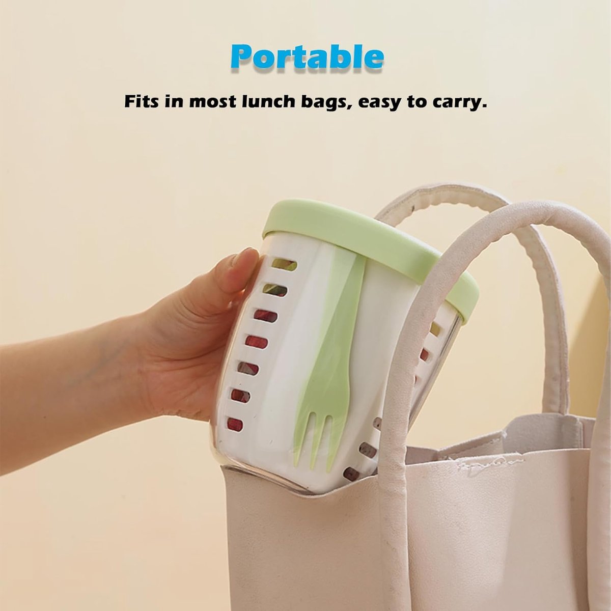 Fruit Bowl - Salad Bowl - Leakproof reusable food container with lid and draining basket - Suitable for work, school, and travel. - 650 ml (Yellow) — image 5