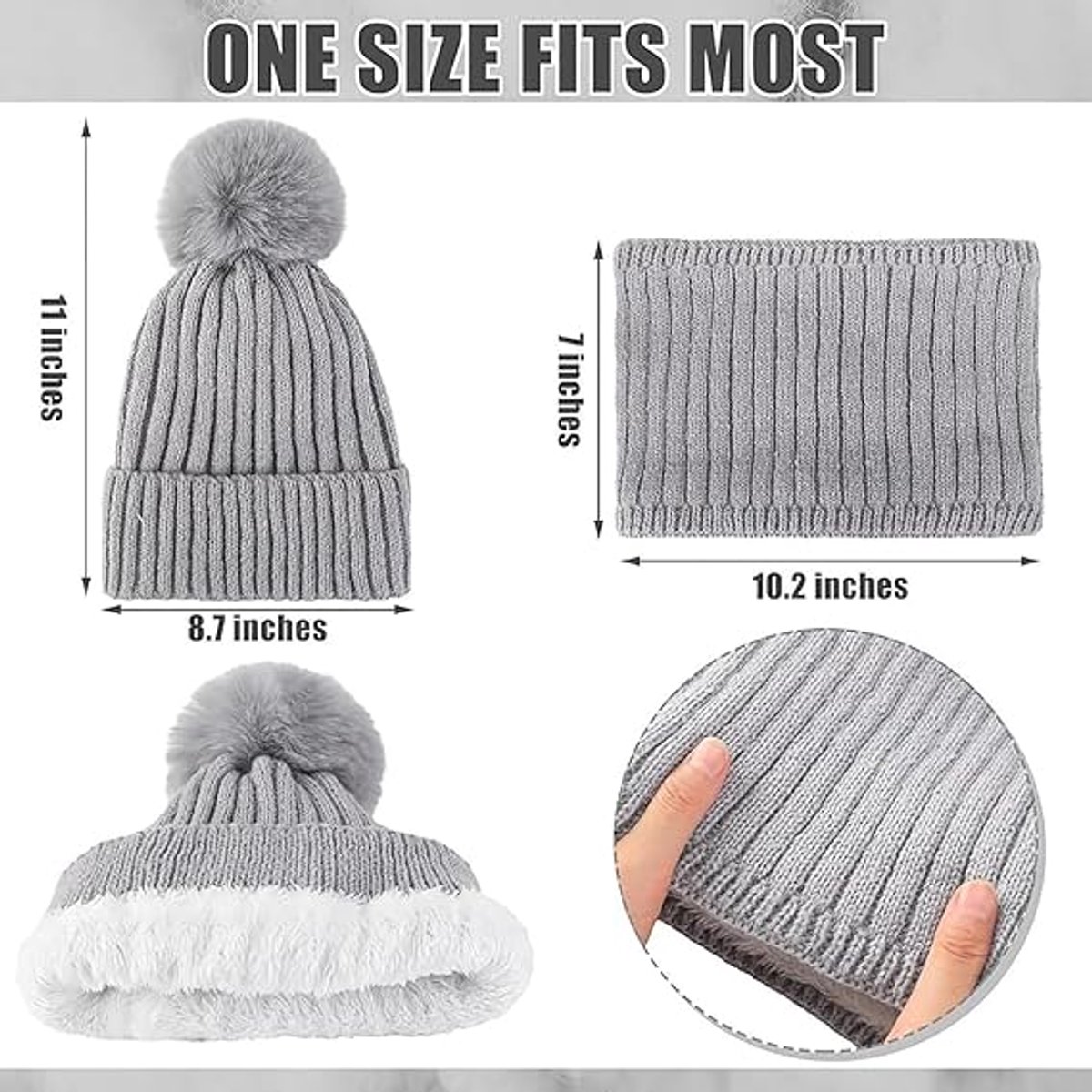 Gloves, hat and scarf - three-piece set - winter knitwear - lined with fleece and thickened - warm and cold resistant - white — image 2