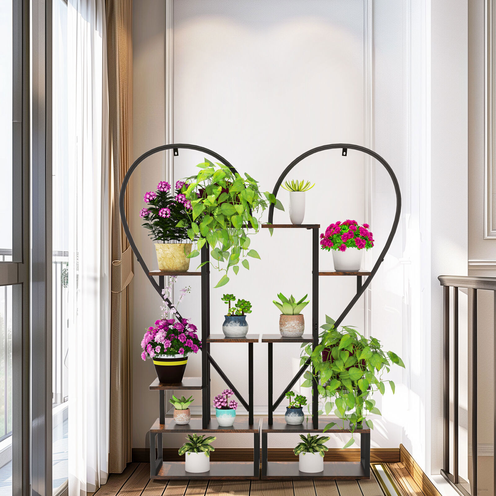 Fin Merge/Separate Metal Plant Stand Heart Shape Ladder Book Shelf For Indoor Garden โ image 5
