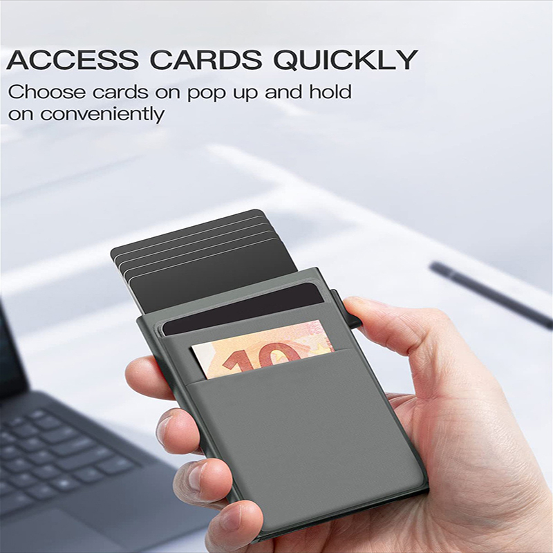 Grey Ultra-Slim RFID Blocking Pop-Up Wallet - Automatic Card Holder with Metal Case & Secure Screw Base โ image 3