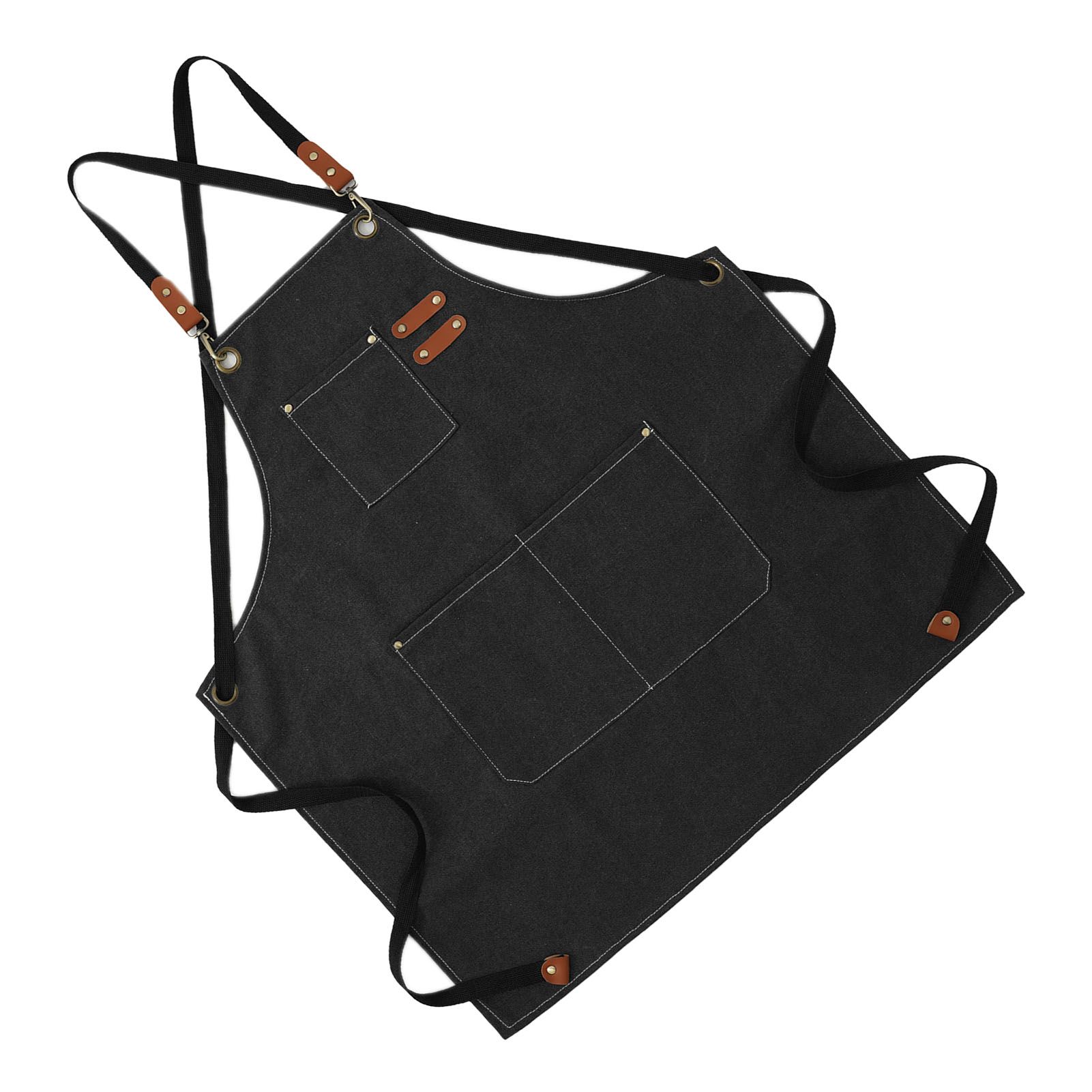 Artist Aprons Cotton Canvas Detachable Shoulder Straps Soft Comfortable Double Stitched Pockets Gardening Apron Black โ image 3