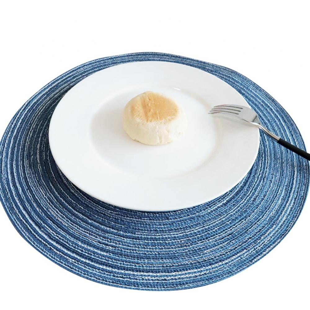 Round Placemats Set of 4, Cotton Woven Placemat Heat-Resistant Non-Slip Washable Table Mats for Dining Table 14 Inch Blue — image 2