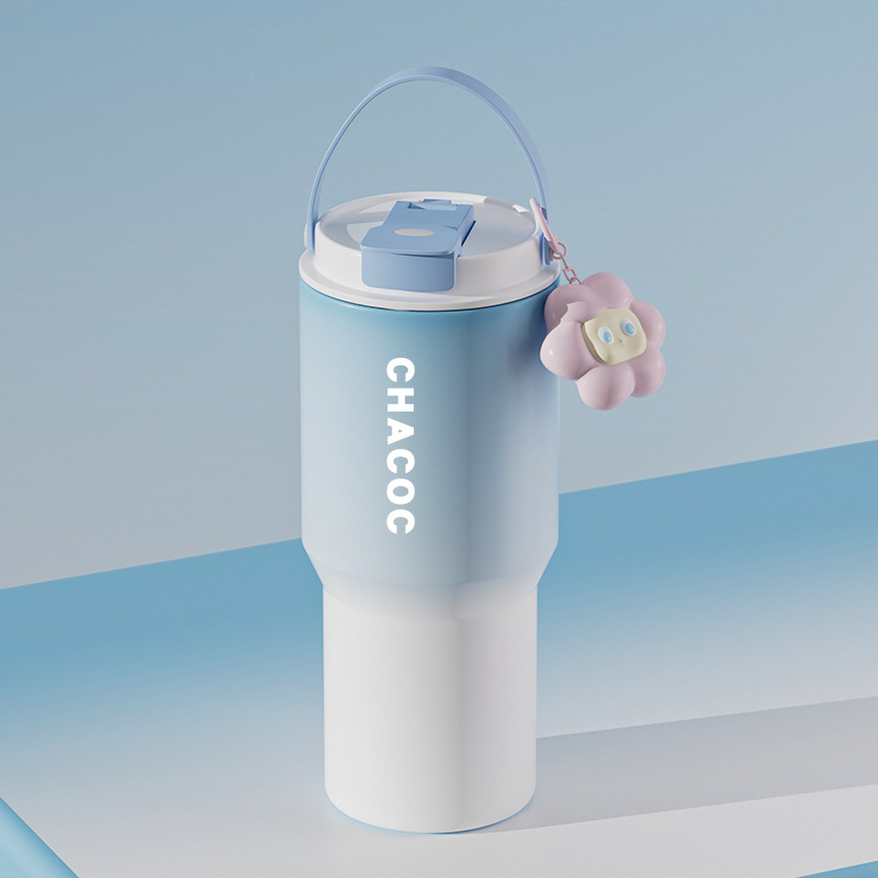 304 Stainless Steel Insulated Tumbler, Large Capacity with Handle and Cute Cloud Accessory(Blue)