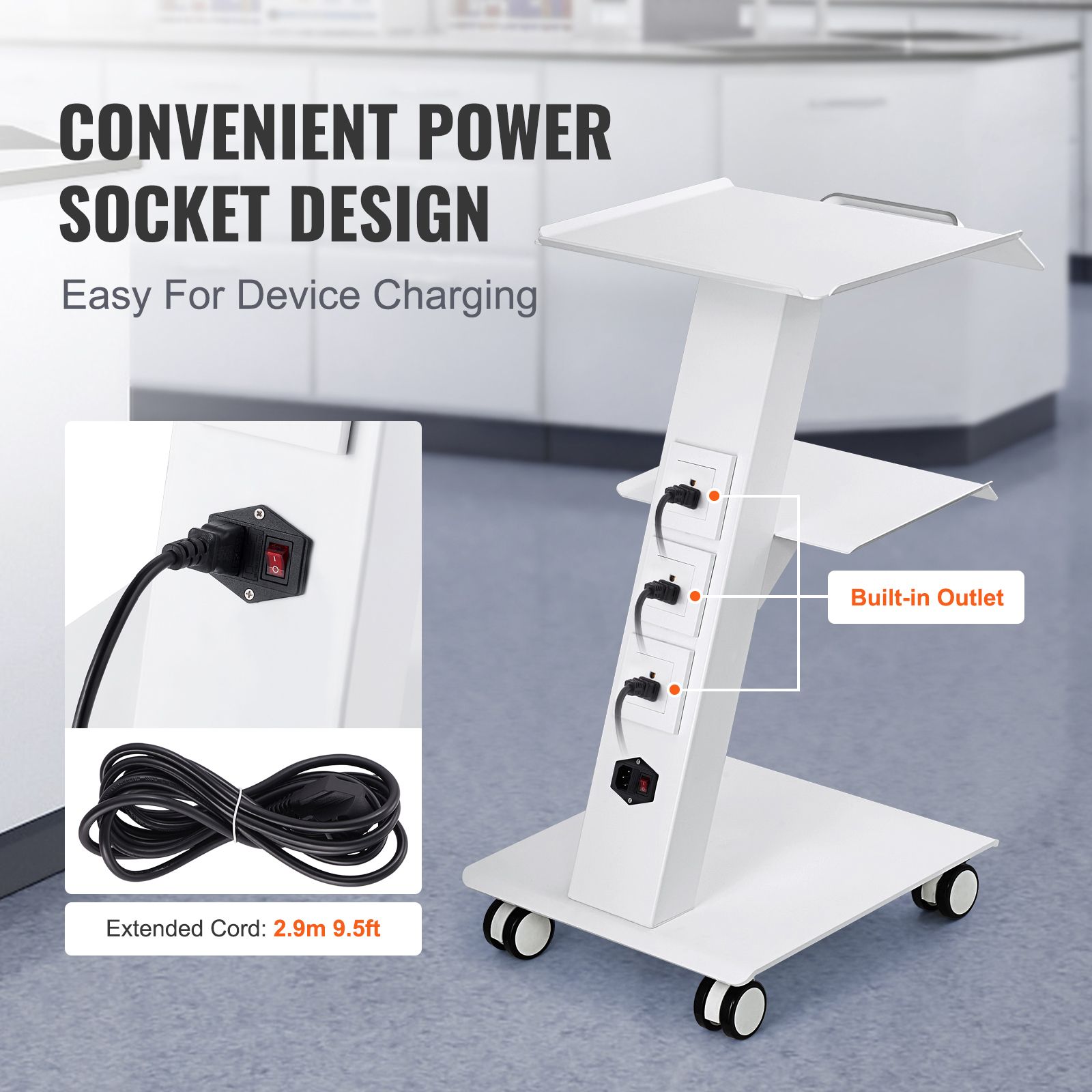 Trolley Cart Dental Lab Mobile Rolling Serving Cart 3 Layers with Socket โ image 3