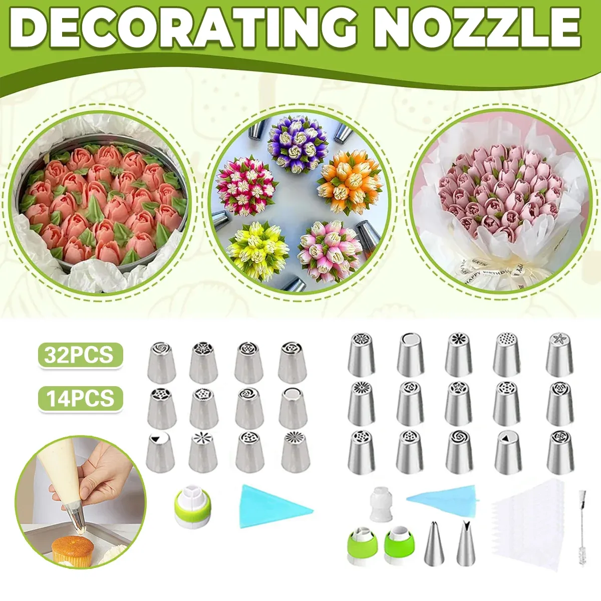 Russian Piping Tips Cake Decorating Set - 14 or 32 PCS Stainless Steel Nozzles - 32PCS — image 2