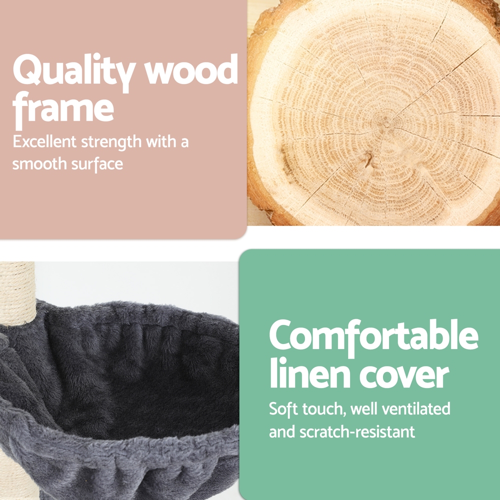 i.Pet Cat Tree 260cm Tower Scratching Post Scratcher Floor to Ceiling Cats Bed Dark Grey โ image 5