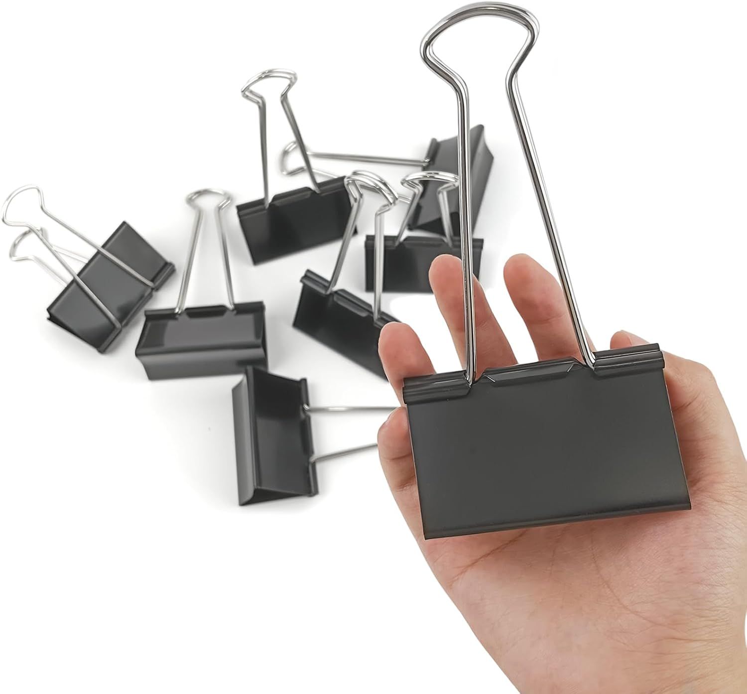 3-Inch Extra-Large Binder Clips - Heavy-Duty Black Paper Clamps, 75mm Width, 8-Count Set for Office Organization